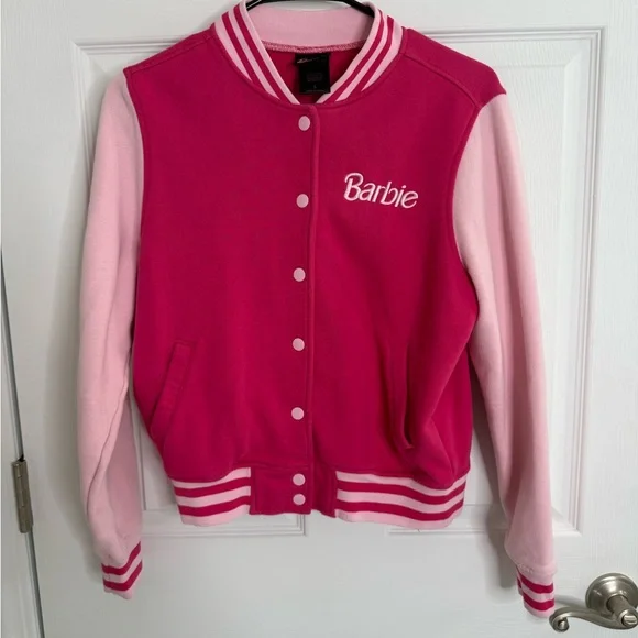 Barbie Women's Jacket Size L varsity jacket pink cotton vintage style - Picture 1 of 6